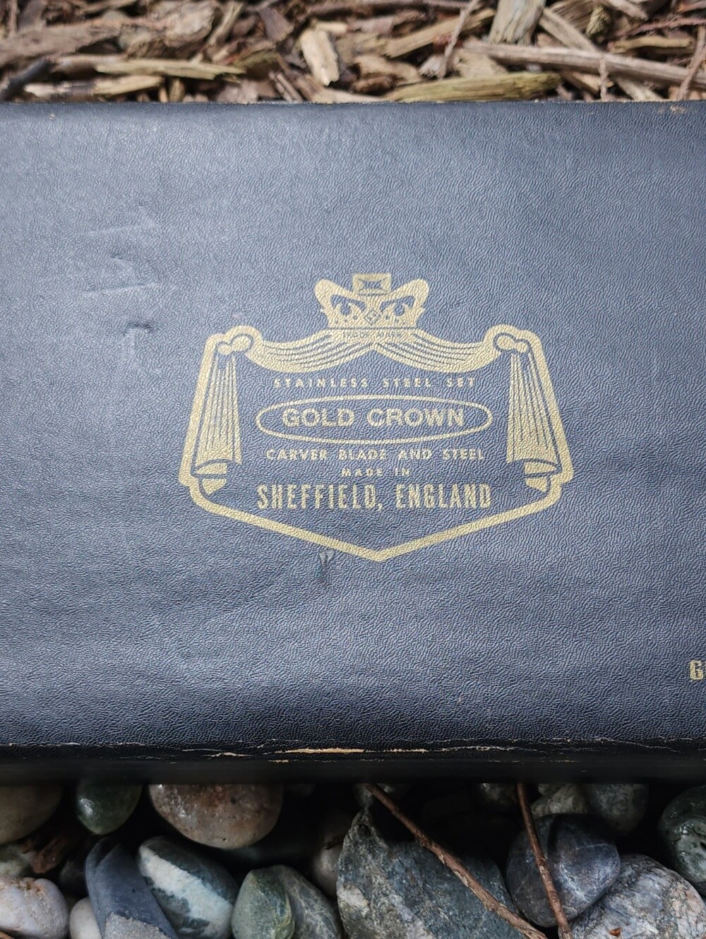 Vtg Gold Crown Sheffield England Carving Set Faux Stag Handle in Original Box